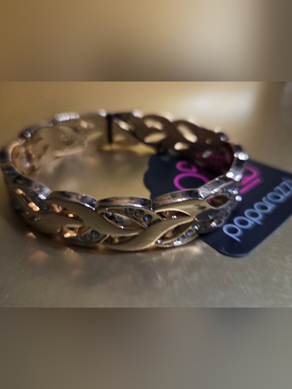 paparazzi Gold-Tone Braided Crystal Hinged Bracelet